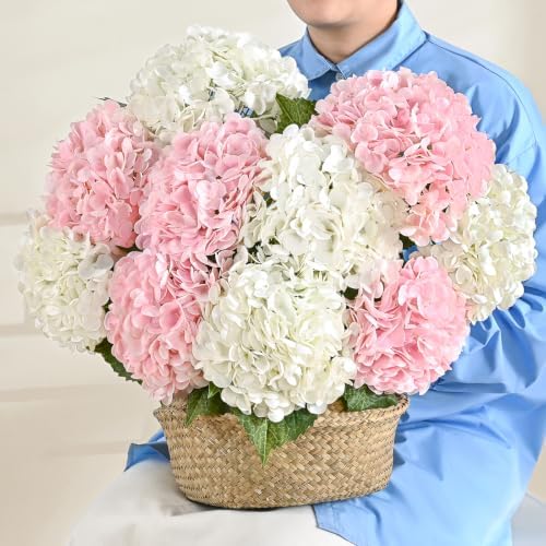 6Pcs 21in Hydrangea Artificial Flowers, Latex Real Touch Hydrangeas (White) - Image 6