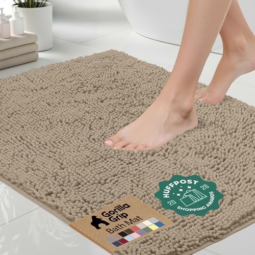 GORILLA GRIP Bath Rug Mat for Bathroom, Absorbent Chenille 30x20 Gray Beige by GorillaGrip