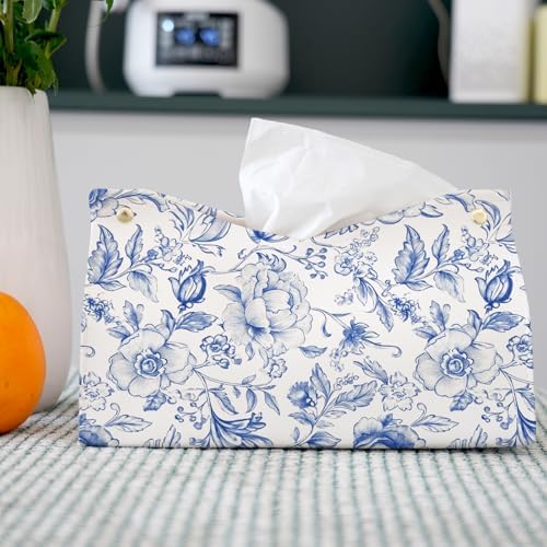 Blue Chinoiserie Tissue Box Cover Rectangle for Desk Decor - Image 2