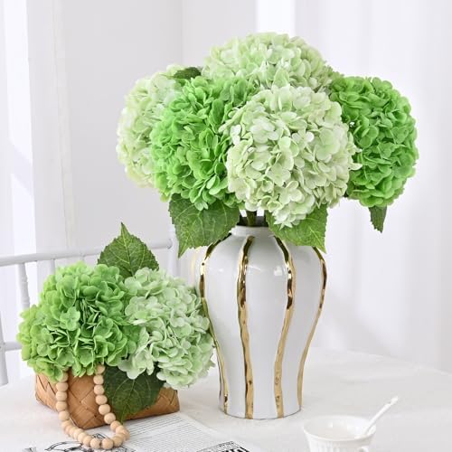 6Pcs Real Touch Hydrangea Artificial Flowers, 21" Fake Flowers, Mixed Green - Image 3