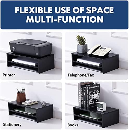 FITUEYES Wooden Monitor Stand Riser, 2-Tier Desk Storage Shelf, Black - Image 4