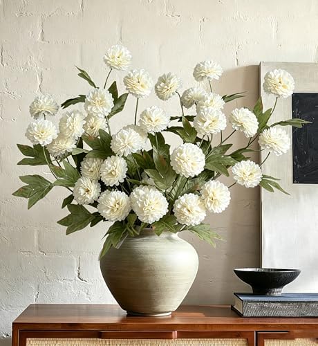 6PCS Cream Mums Long Stem Faux Fall Flowers Realistic Artificial Fall Flowers Indoor 25.5" Faux Silk Mums Flower Stems for Vases Flowers Artificial for Decoration Farmhouse Home Decor - Image 4