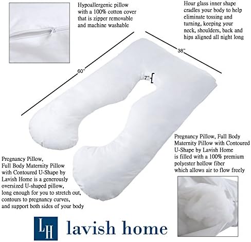 Lavish Home Pregnancy Pillow, Body Cushions for Adults, White, 60” x 38” - Image 2