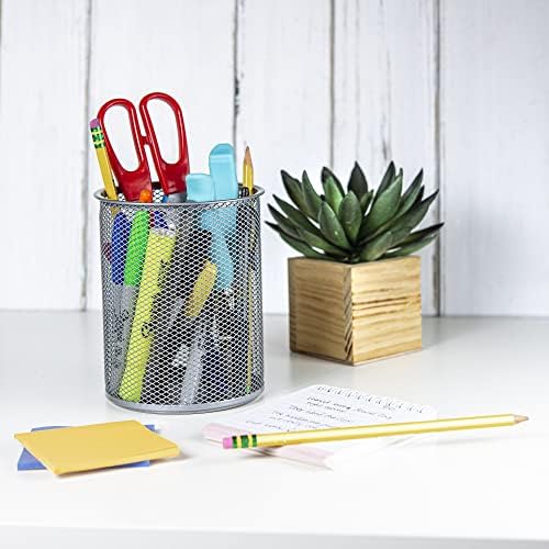 YBM HOME Office Round Desk Steel Mesh Pencil Cup Pen Holder Silver, 2210-2 Pack of 2 - Image 2
