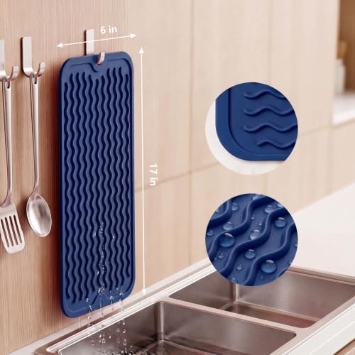 MicoYang Silicone Dish Drying Mat for Multiple Usage,Easy clean,Eco-friendly,Heat-resistant Silicone Mat for Kitchen Counter,Sink,Bar,Bottle,or Cup Navy Blue M 17 inches x 6 inches - Image 2