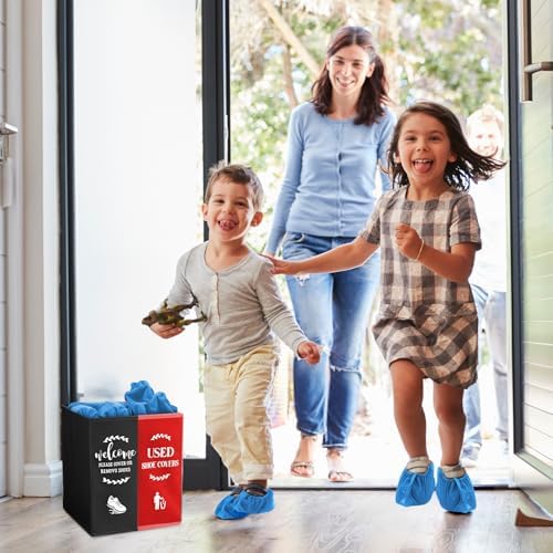 Shoe Cover Box Dispenser Foldable Storage Bin Holder, Black, Red - Image 6