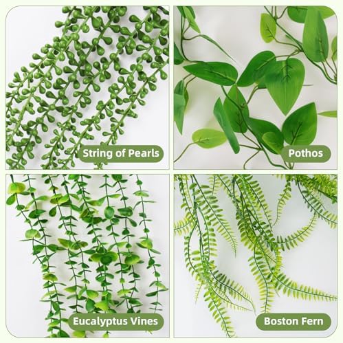 Fake Plants 4 Pack Artificial Hanging Plants Fake Potted Greenery - Image 4