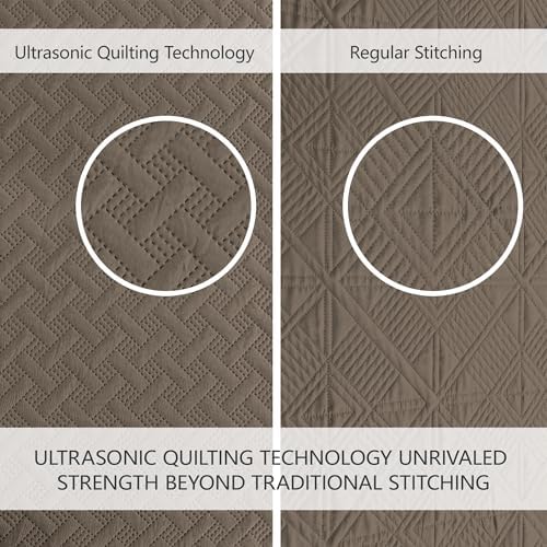 FLYMME Quilts Queen Size,Lightweight Mocha Brown Bedspreads,Basket Weave Pattern,Ultra Soft Microfiber Bed Coverlet 3 Pieces for All-Seasons (1 Quilt,2 Shams) - Image 5