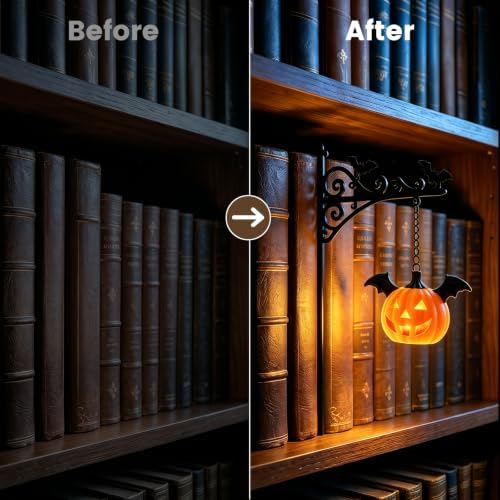 Halloween Lights Mini Lantern for Book Shelf,Pumpkin Hanging Lamp Book Ends - Image 3