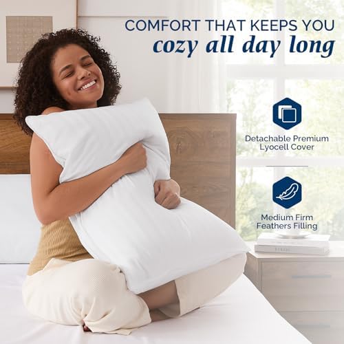 downluxe Goose Feather and Down Pillows, Bed Pillows Queen Size Set of 2 - Image 3