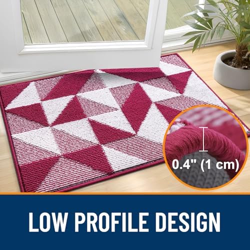 OLANLY Door Mat Indoor Entrance Washable 32x20, Odor-Free Low-Profile Front Back Geometric Doormat, Absorbent Resist Dirt Entry Carpet, Easy to Clean Sturdy Inside Floor Mats for Entryway, Burgundy - Image 4