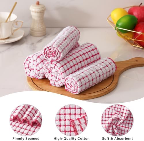 Kitinjoy Cotton 12 Pack Terry Kitchen Dish Cloths, Red - Image 3
