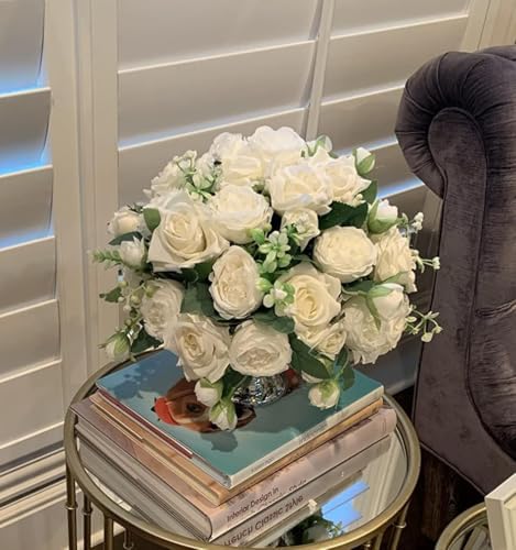 Artificial Peonies Silk Flowers, Faux Peony Bouquet 6 Bundles Florals Arrangements Decor for Farmhouse Home Boho Wedding Table Centerpiece, Fake Plastic Flowers Bulk for Vase Decoration (White, 6PCS) - Image 2