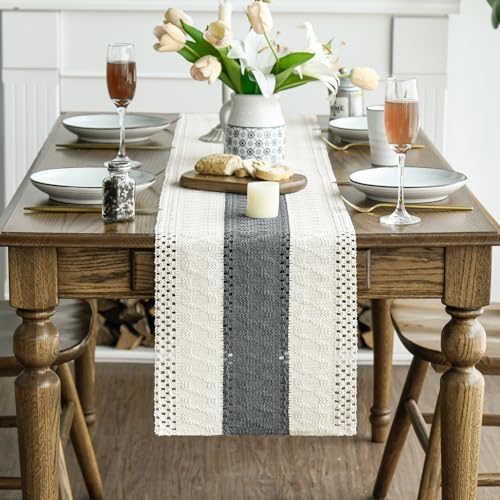 Artoid Mode Dark Grey Farmhouse Rustic Table Runner 12x60 Inch - Image 2