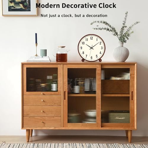 Maxspace Wooden Table Clock,8in Silent Non-Ticking Desk Clock,Battery Operated Desktop Analog Clock for Living Room Bedroom Kitchen Office Classroom Decor (Walnut - Cream Finish) - Image 5