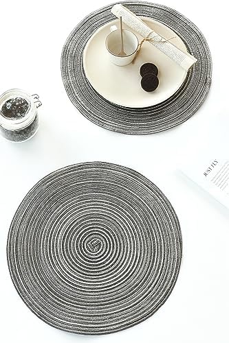 Floroom 15 Inch Round Braided Placemats Set of 4, Washable Heat Resistant Cotton Polyester Circle Place Mats for Kitchen Dining Table - Mist Grey - Image 4