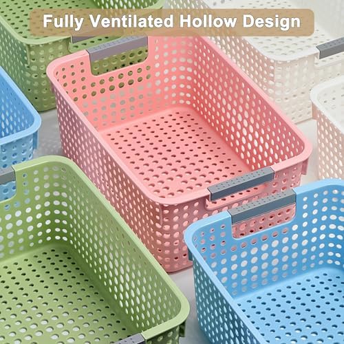 Soddeph 4-Pack Hollow Plastic Storage Baskets with Handles (Pink, Medium) - Image 3