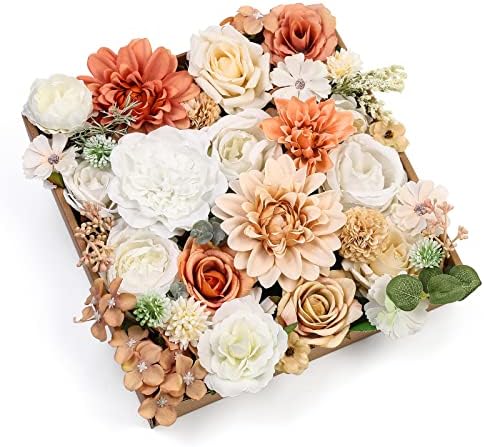 Serra Flora Artificial Flowers Combo Dahlia 34pcs Silk Mix Fake Flowers Roses for DIY Wedding Bouquets Combo Centerpieces Arrangements Party Bridal Baby Shower Home Decorations(White Pink) by SerraFlora