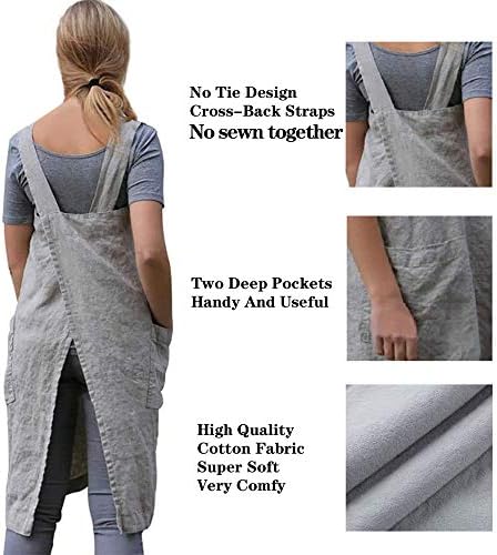 VLZUFE Cotton Linen Apron for women Cross Back Apron Pinafore Dress for Baking Cooking Gardening Work - Image 4