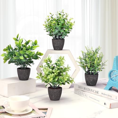 4 Pack Fake Plants Mini Artificial Greenery Potted Plants Bathroom Decor - Image 2