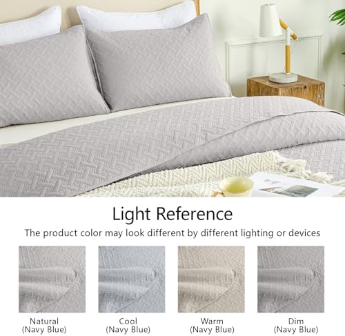 FLYMME King Size Quilt Bedding Set Light Grey Lightweight Bedspreads Set,Soft Microfiber Bed Coverlet 3 Pieces (1 Quilt, 2 Shams) - Image 5