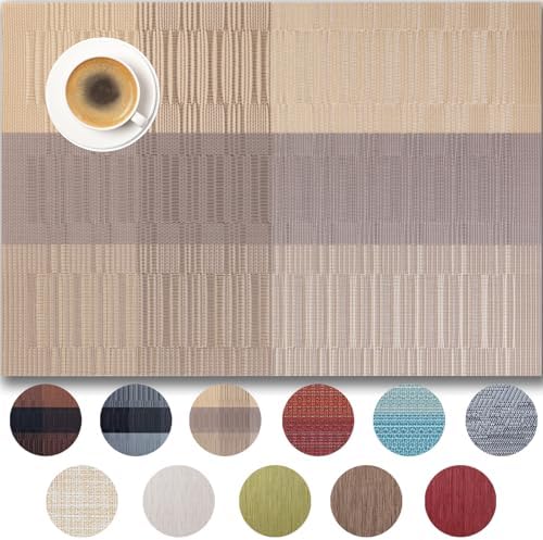 Placemats Set of 8 - Easy Clean Woven Vinyl Placemats for Dining Table, Indoor/Outdoor Place Mats, Washable PVC Table Mats （Gold Dune） by Unknown