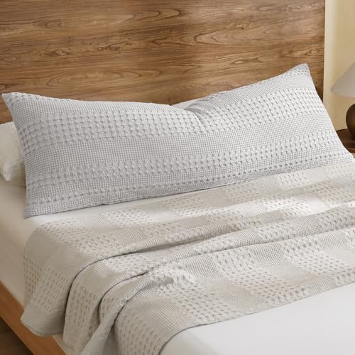 PHF Cotton Waffle Body Pillowcase 20" x 54", Light Grey, No Insert - Image 6
