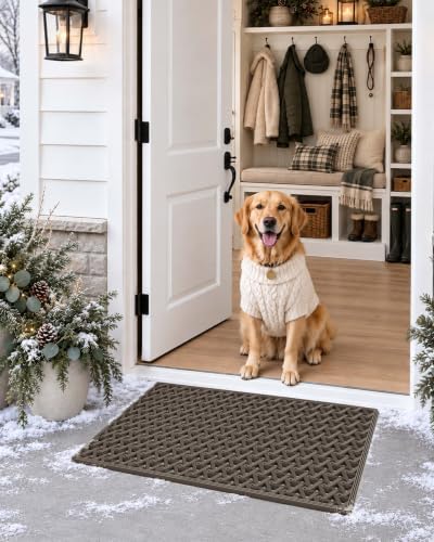 DEXI Front Door Mat Outside Entrance Rubber Floor Doormat, 19x30 Brown - Image 3
