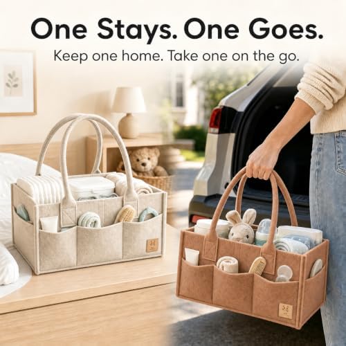 HIPHOP PANDA 2-Pack Diaper Caddy Organizer - Nursery Storage Bin & Car Organizer for Diapers, Wipes, and Baby Essentials - Dual-Color Solid Set (Caramel/Oatmeal), Regular Size - Image 6