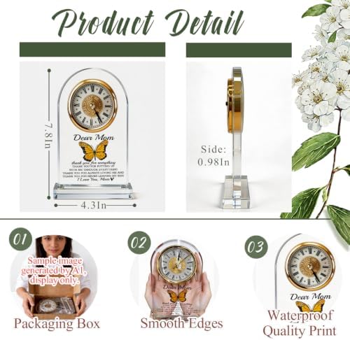 WKYAER Acrylic Desk Clock for Mom, Sentimental Keepsake with Heartfelt Message, Thank You Mom for Everything, Family Appreciation Gift, Mother's Day Birthday Gift from Daughter, 4.3 x 7.8 in - Image 2
