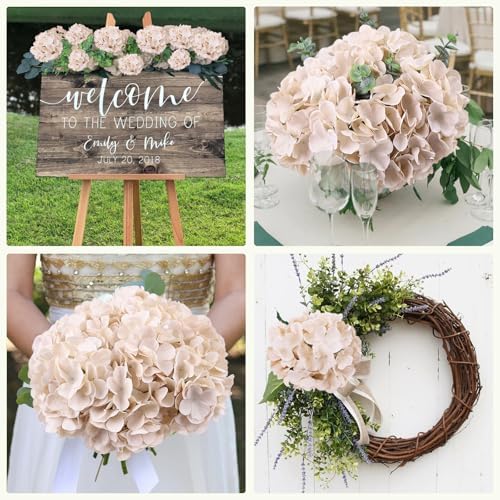 AVIVIHO 65pcs Fake Flowers Beige Hydrangea Artificial Flowers Bulk (Not Squished, No Steaming Need) Silk Flowers with Stems for Wedding Decor,Home,Baby Shower,Table Centerpieces Decoration - Image 3