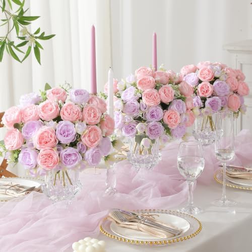 Luyue 2 Packs Pink Peonies Artificial Flowers Faux Peony Bouquet Fake Pink Flowers for Vase Silk Floral Arrangements for Table Centerpiece Wedding Decoration Indoor Autumn Home Decor - Image 5