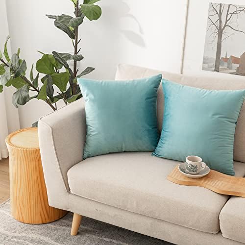 NiNi ALL LightBlue Velvet Throw Pillow Covers 18x18 Pack of 2 Decorative by NiNiALL