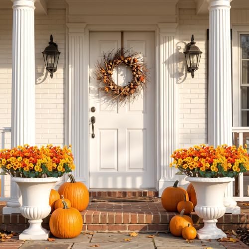 CEWOR 12 Bundles Fall Artificial Flowers for Outdoor Indoor, Fake Silk Daisy with Leaves, Autumn Faux Flower for Garden Patio Home Decor (4 Multicolor) - Image 6