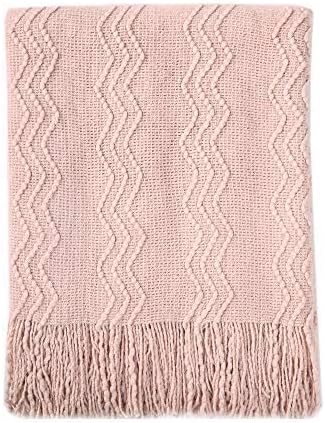 BOURINA Pink Throw Blanket 50x60 Inch Boho Knitted Soft Throw Sofa Blanket by BOURINA