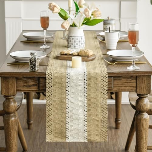 Artoid Mode Burlap Brown Farmhouse Woven Table Runner 12x108 Inch - Image 2