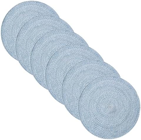 Round Placemats Set of 6-100% Cotton Two-Tone Placemat for Dining Table - Woven Braided Table Setting Place Mat - Washable Table Decor for Kitchen, Farmhouse, Rustic, Everyday Use, Dark Blue by SweetHomeCollection