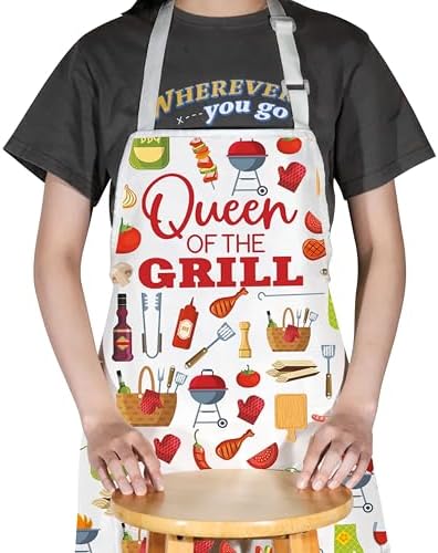 WZMPA Queen Of The Grill Kitchen Apron Queen Griller Gift Queen BBQ Adjustable Apron With Pockets Queen Grilling Merchandise - Image 6