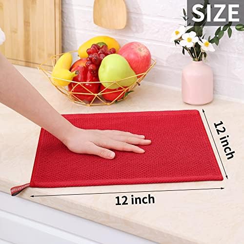 Homaxy 100% Cotton Waffle Weave Kitchen Dish Cloths 6-Pack, Red - Image 5