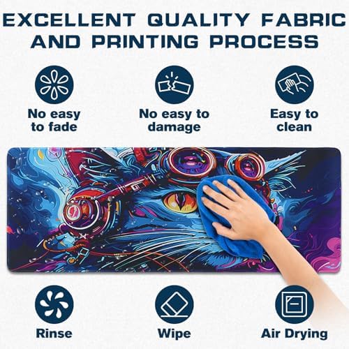Mouse Pad Gaming - Desk Mat for Keyboard and Mouse - Cool Cat Head Large Mouse Pads for Desk, Gaming Mousepad with Non-Slip Base, Desks Pad (31.5" X 11.8") for Game, Office and Home - Image 3