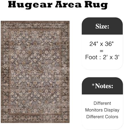 HUGEAR 2x3 Brown Blue Vintage Floral Washable Area Rug for Entryway - Image 2