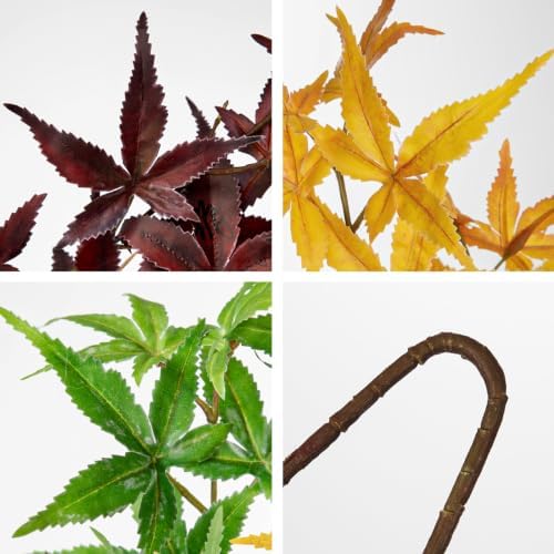 Hollyone 3Pcs Artificial Japanese Maple Leaves Branches 31.5'' Fake Fall Leaves Stems Plants Faux Maple Leaf Bushes Shrubs for Home Decor Thanksgiving Festival Party Autumn Decorations Mixed Color - Image 3