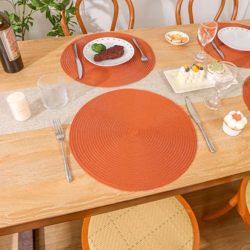 SHACOS Round Braided Fall Placemats Set of 6 Bright Orange Place Mats - Image 6