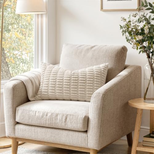 MIULEE Lumbar Corduroy Decorative Throw Pillow Covers 24x14 Cream White - Image 2