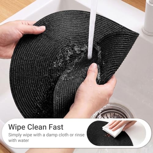 FunWheat Round Braided Placemats Set of 8 Place Mats for Dining Table Woven Washable Non-Slip Table Mats 15 Inch(Black,8pcs) - Image 4