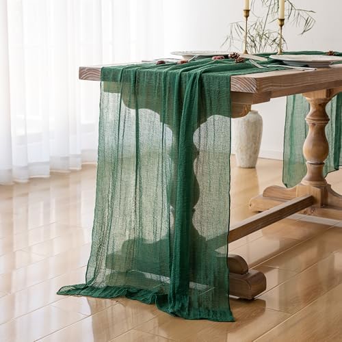 3Pcs Emerald Green Cheesecloth Table Runner 120 Inches for Party Home Decor - Image 2