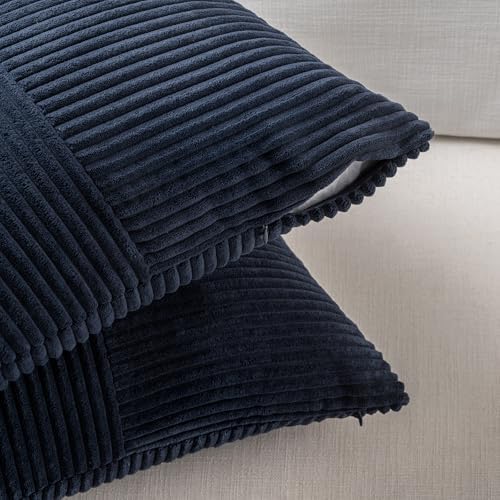 Fancy Homi 2 Packs Navy Blue Lumbar Decorative Throw Pillow Covers 14x22 Inch for Living Room Couch, Rustic Farmhouse Boho Home Decor, Soft Striped Corduroy Rectangle Accent Cushion Case 35x55 cm - Image 4
