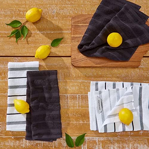 KitchenAid Albany Kitchen Towel 4-Pack Set, Matte Black/White, 16"x26" - Image 2