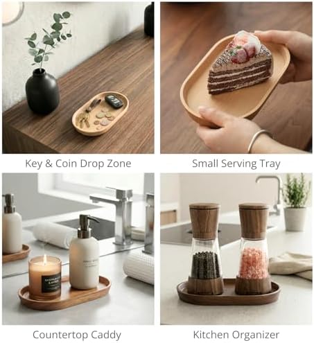 Vandroop Walnut Wooden Mini Serving Tray, Tea&Coffee Table Tray 7.9”×4.7” - Image 3