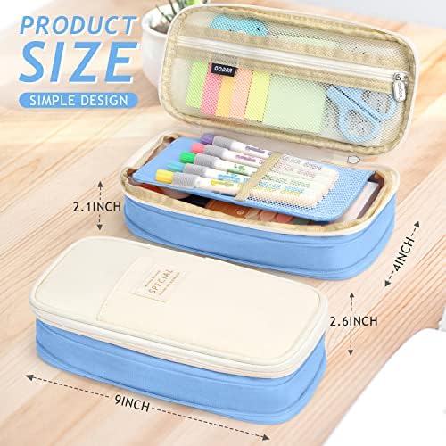 KPX Big Capacity Pencil Pen Case Bag with Zipper Office College School Storage Large Capacity Bag Pouch Holder Box Organizer Colorful (Light Blue) - Image 2